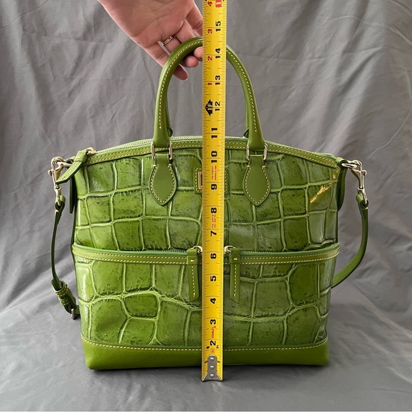 Dooney & Bourke DILLEN "CROCO" Leather Double Pocket Satchel LIME GREEN - Picture 2 of 15